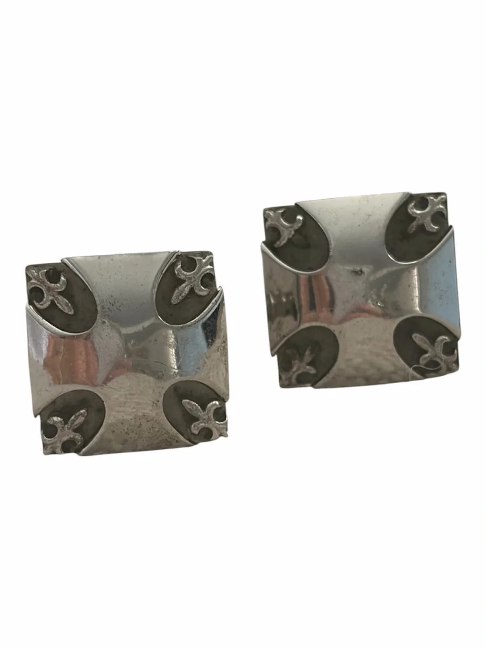 Sterling Silver Square Fleur Cufflinks - Silver